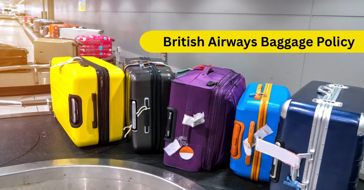 British Airways baggage policy guide with suitcase and travel bags